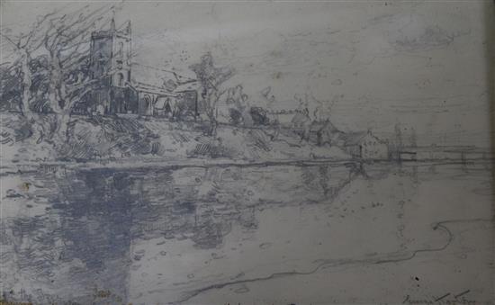George Horton, three pencil drawings, On The Tees, On The Tyne and Schiedam, signed, 18 x 26cm